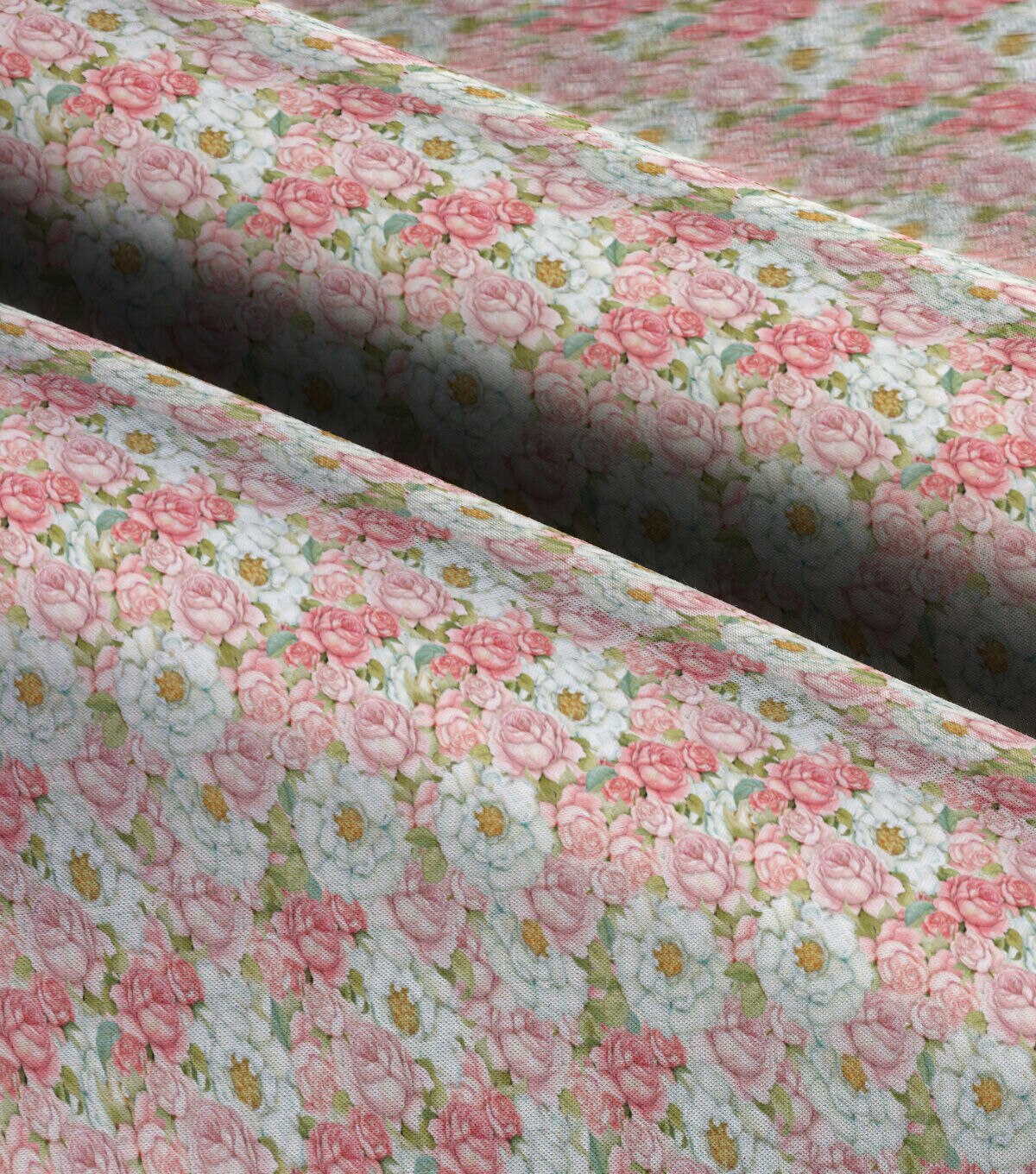 Susan Winget White Camellias Pink Roses Premium Cotton Fabric - Image 3