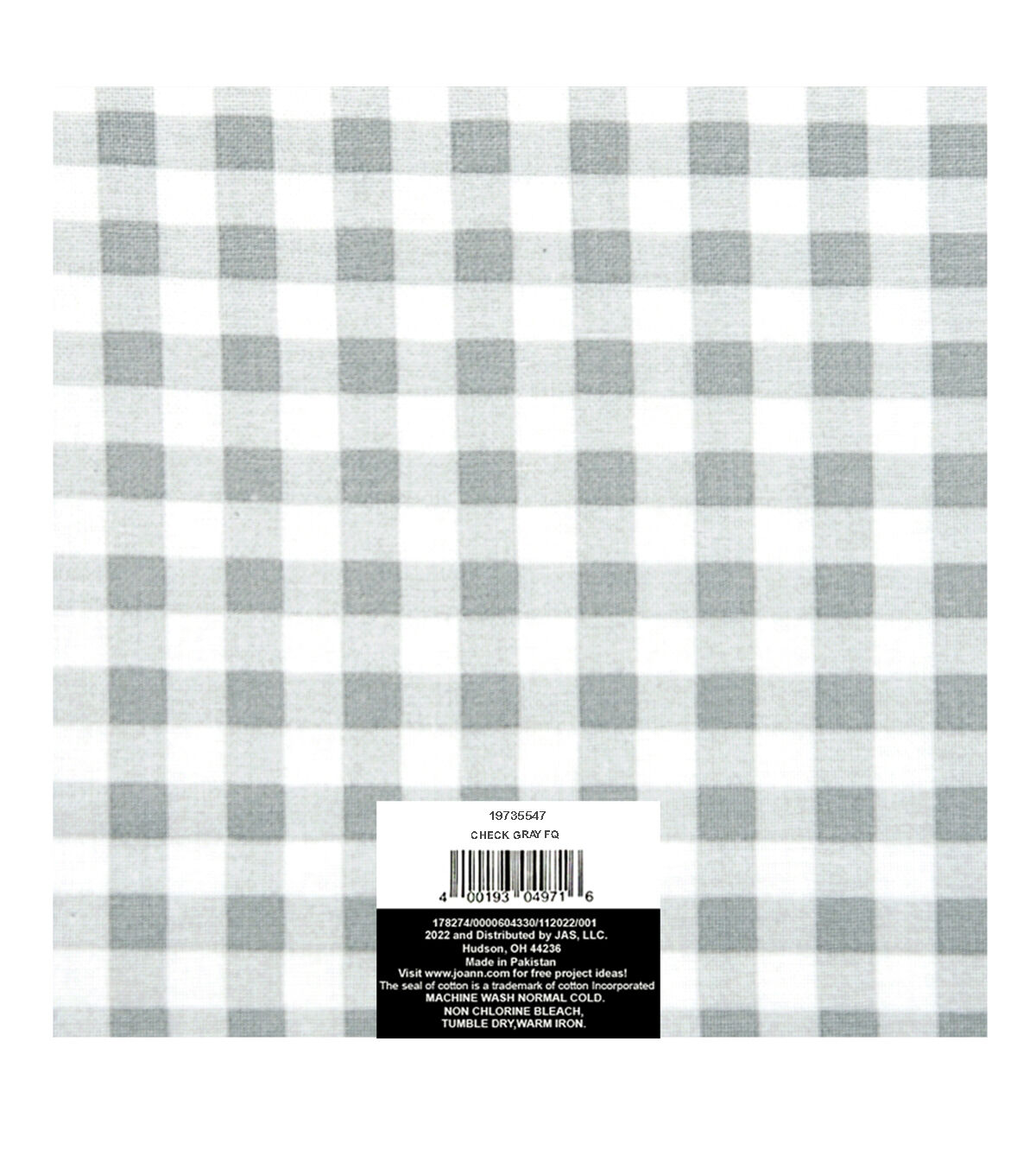 18 x 21 Gray Checkered Cotton Fabric Quarter 1pc by Keepsake Calico - Image 2