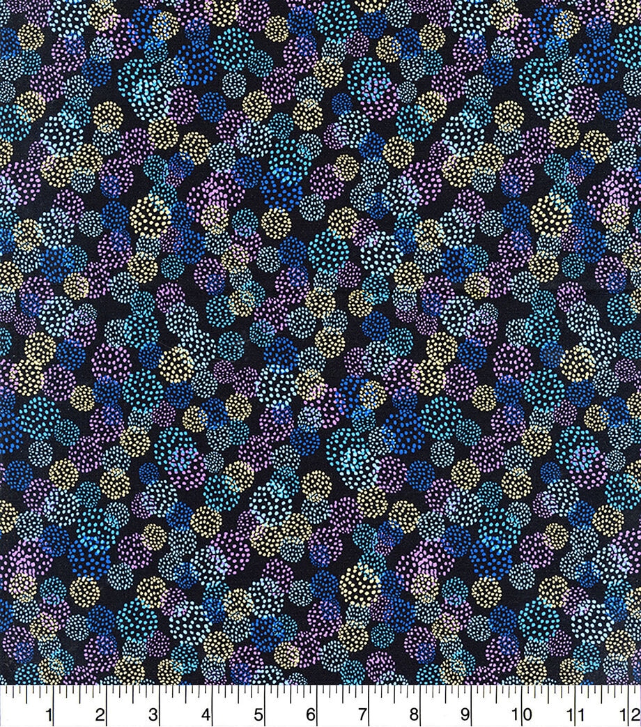 Hi Fashion Blue Floral Dots Premium Metallic Cotton Fabric - Image 2