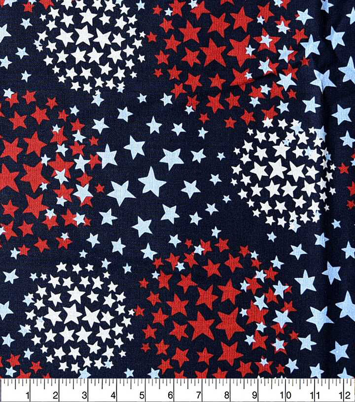 Star Circles Red White On Navy Patriotic Print Cotton Fabric - Image 2