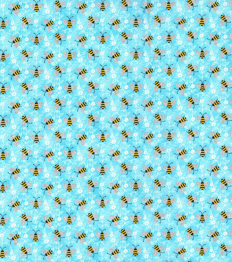 Fabric Traditions Bumblebees Light Blue Novelty Glitter Cotton Fabric - Image 2