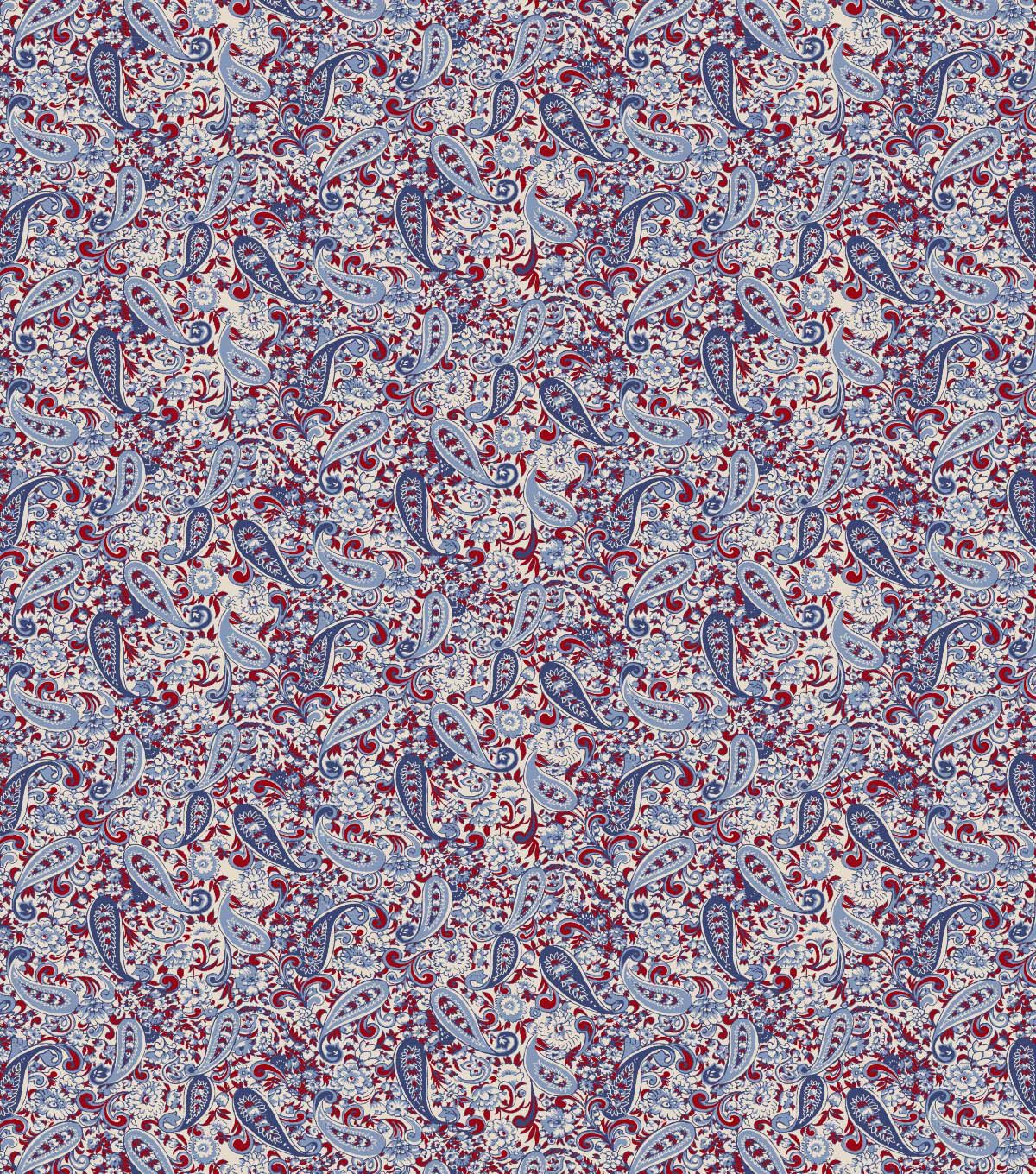 Springs Creative Blue Red Paisley Cotton Fabric by Keepsake Calico