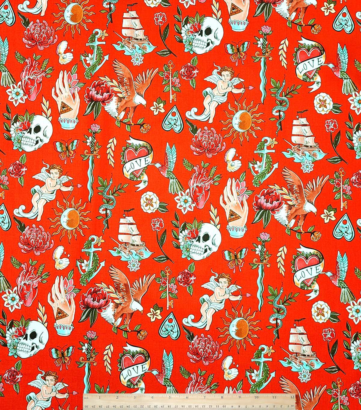 Alexander Henry Red Tell Tale Tattoo Premium Cotton Fabric - Image 2