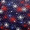 Patriotic Fireworks On Blue Cotton Fabric