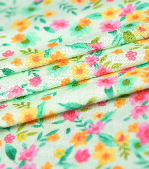 Floral on Light Green Easter Cotton Fabric - Image 3