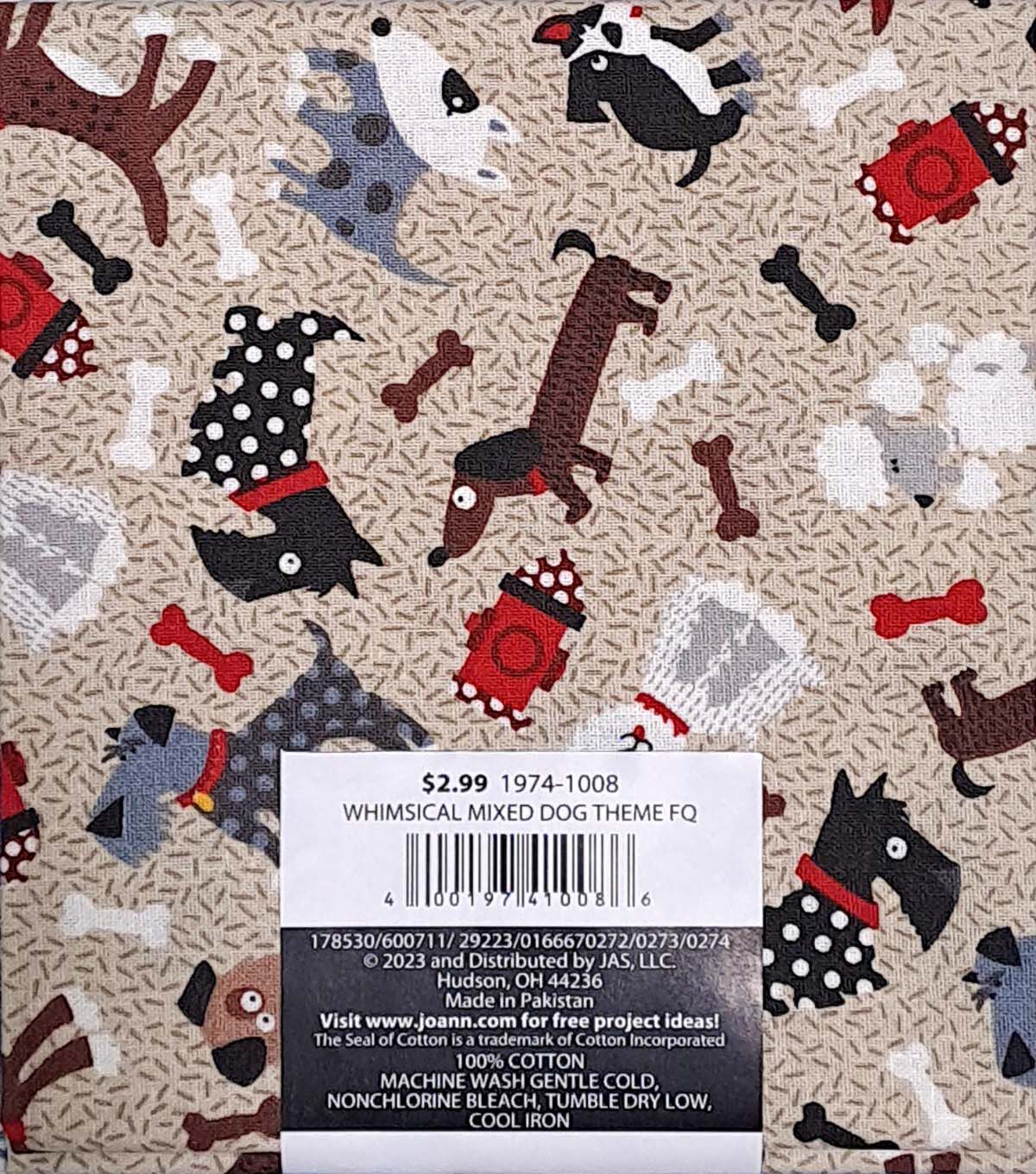 18 x 21 Dogs on Gray Novelty Cotton Fabric Quarter 1pc - Image 2