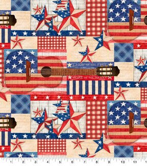 Springs Creative Guitars on Red Patriotic Cotton Fabric - Image 2
