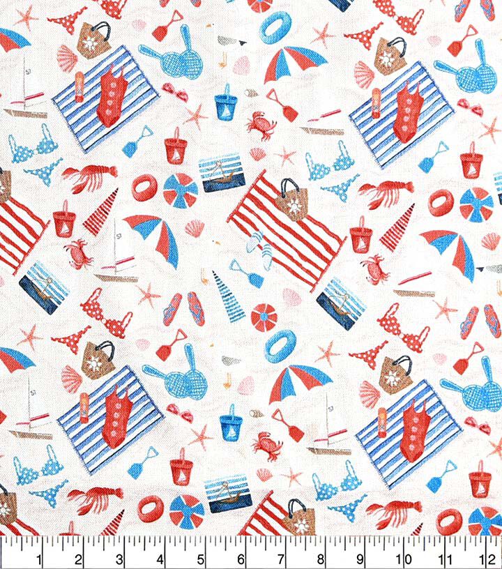 Americana Beach on White Novelty Cotton Fabric - Image 2
