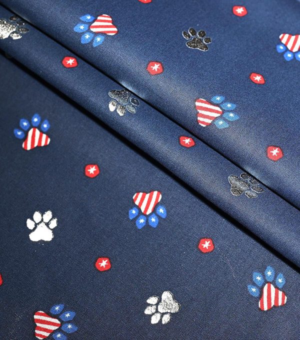 Navy Paw Prints Patriotic Foil Cotton Fabric - Image 3